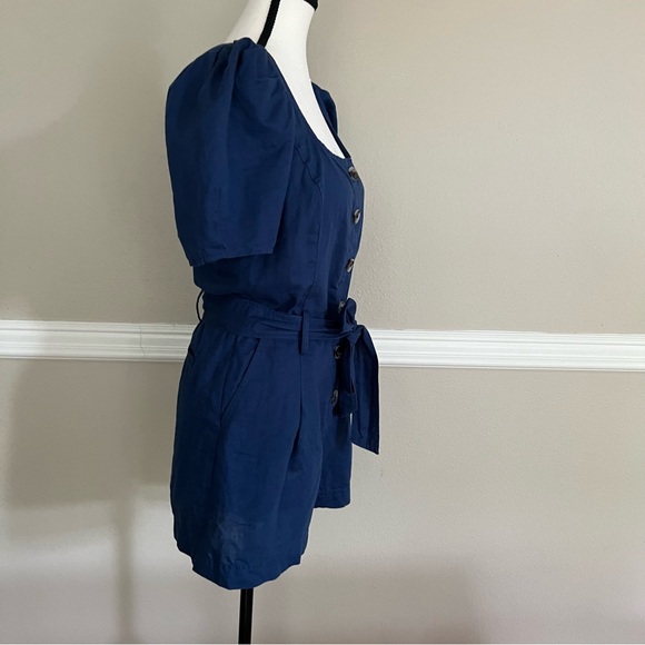 Banana Republic Blue W Sz2 Romper Button  w/Belt Bloom Short sleeves Line Cotton - Picture 3 of 16